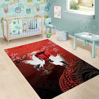 Hawaii and Japan Together Area Rug Polynesian Art Tattoo With Cranes And Sakura LT05 - Polynesian Pride