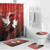 Hawaii and Japan Together Bathroom Set Polynesian Art Tattoo With Cranes And Sakura LT05 Bathroom Set (4 pcs) Red - Polynesian Pride