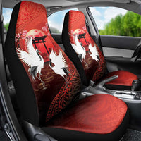 Hawaii and Japan Together Car Seat Cover Polynesian Art Tattoo With Cranes And Sakura LT05 - Polynesian Pride
