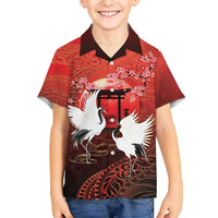 Hawaii and Japan Together Family Matching Summer Maxi Dress and Hawaiian Shirt Polynesian Art Tattoo With Cranes And Sakura - Polynesian Pride