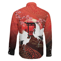 Hawaii and Japan Together Family Matching Tank Maxi Dress and Hawaiian Shirt Polynesian Art Tattoo With Cranes And Sakura - Polynesian Pride