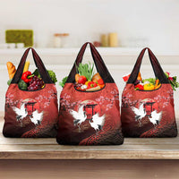 Hawaii and Japan Together Grocery Bag Polynesian Art Tattoo With Cranes And Sakura LT05 3-pack One Size Red - Polynesian Pride
