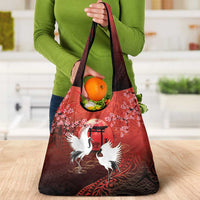 Hawaii and Japan Together Grocery Bag Polynesian Art Tattoo With Cranes And Sakura LT05 - Polynesian Pride