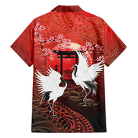 Hawaii and Japan Together Hawaiian Shirt Polynesian Art Tattoo With Cranes And Sakura - Polynesian Pride