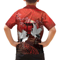 Hawaii and Japan Together Hawaiian Shirt Polynesian Art Tattoo With Cranes And Sakura - Polynesian Pride
