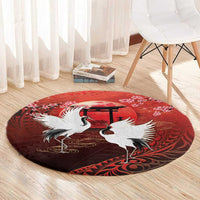 Hawaii and Japan Together Round Carpet Polynesian Art Tattoo With Cranes And Sakura LT05 - Polynesian Pride