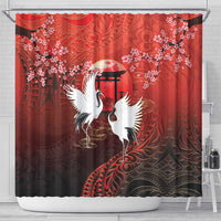 Hawaii and Japan Together Shower Curtain Polynesian Art Tattoo With Cranes And Sakura LT05 - Polynesian Pride
