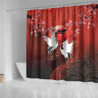 Hawaii and Japan Together Shower Curtain Polynesian Art Tattoo With Cranes And Sakura LT05 - Polynesian Pride