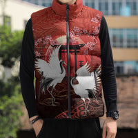 Hawaii and Japan Together Sleeveless Puffer Jacket Polynesian Art Tattoo With Cranes And Sakura LT05 - Polynesian Pride