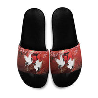Hawaii and Japan Together Slide Sandals Polynesian Art Tattoo With Cranes And Sakura LT05 Red - Polynesian Pride