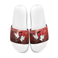 Hawaii and Japan Together Slide Sandals Polynesian Art Tattoo With Cranes And Sakura LT05 Red - Polynesian Pride