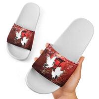 Hawaii and Japan Together Slide Sandals Polynesian Art Tattoo With Cranes And Sakura LT05 - Polynesian Pride