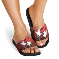 Hawaii and Japan Together Slide Sandals Polynesian Art Tattoo With Cranes And Sakura LT05 - Polynesian Pride