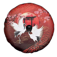 Hawaii and Japan Together Spare Tire Cover Polynesian Art Tattoo With Cranes And Sakura LT05 - Polynesian Pride