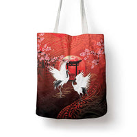 Hawaii and Japan Together Tote Bag Polynesian Art Tattoo With Cranes And Sakura LT05 - Polynesian Pride