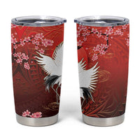 Hawaii and Japan Together Tumbler Cup Polynesian Art Tattoo With Cranes And Sakura LT05 Red - Polynesian Pride