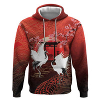 Hawaii and Japan Together Zip Hoodie Polynesian Art Tattoo With Cranes And Sakura LT05 Pullover Hoodie Red - Polynesian Pride