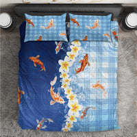 Hawaii And Japan Bedding Set Plumeria Lei With Koi Fish Blue LT05 Blue - Polynesian Pride