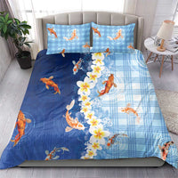Hawaii And Japan Bedding Set Plumeria Lei With Koi Fish Blue LT05 - Polynesian Pride