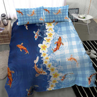 Hawaii And Japan Bedding Set Plumeria Lei With Koi Fish Blue LT05 - Polynesian Pride
