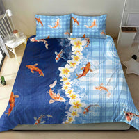 Hawaii And Japan Bedding Set Plumeria Lei With Koi Fish Blue LT05 - Polynesian Pride