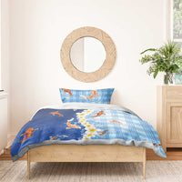 Hawaii And Japan Bedding Set Plumeria Lei With Koi Fish Blue LT05 - Polynesian Pride