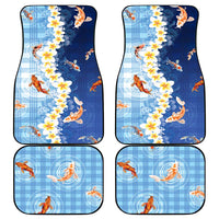 Hawaii And Japan Car Mats Plumeria Lei With Koi Fish Blue LT05 - Polynesian Pride
