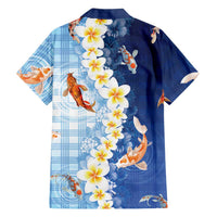 Hawaii And Japan Family Matching Long Sleeve Bodycon Dress and Hawaiian Shirt Plumeria Lei With Koi Fish Blue - Polynesian Pride