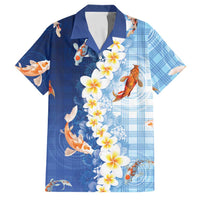 Hawaii And Japan Family Matching Mermaid Dress and Hawaiian Shirt Plumeria Lei With Koi Fish Blue - Polynesian Pride