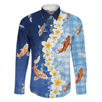 Hawaii And Japan Family Matching Summer Maxi Dress and Hawaiian Shirt Plumeria Lei With Koi Fish Blue - Polynesian Pride
