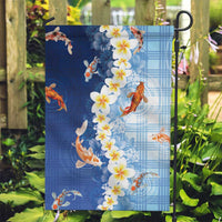 Hawaii And Japan Garden Flag Plumeria Lei With Koi Fish Blue LT05 Garden Flag Blue - Polynesian Pride