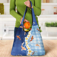Hawaii And Japan Grocery Bag Plumeria Lei With Koi Fish Blue LT05 - Polynesian Pride