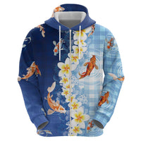 Hawaii And Japan Hoodie Plumeria Lei With Koi Fish Blue LT05 - Polynesian Pride