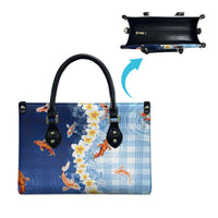 Hawaii And Japan Leather Bag Plumeria Lei With Koi Fish Blue LT05 - Polynesian Pride
