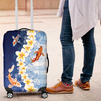 Hawaii And Japan Luggage Cover Plumeria Lei With Koi Fish Blue LT05 Blue - Polynesian Pride