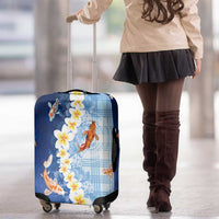 Hawaii And Japan Luggage Cover Plumeria Lei With Koi Fish Blue LT05 - Polynesian Pride