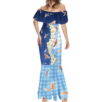 Hawaii And Japan Mermaid Dress Plumeria Lei With Koi Fish Blue LT05 - Polynesian Pride