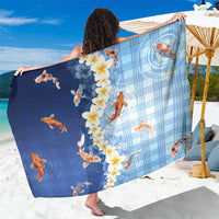 Hawaii And Japan Sarong Plumeria Lei With Koi Fish Blue LT05 One Size 44 x 66 inches Blue - Polynesian Pride
