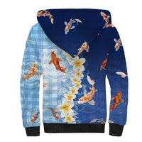 Hawaii And Japan Sherpa Hoodie Plumeria Lei With Koi Fish Blue LT05 - Polynesian Pride