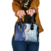 Hawaii And Japan Shoulder Handbag Plumeria Lei With Koi Fish Blue LT05 One Size Blue - Polynesian Pride