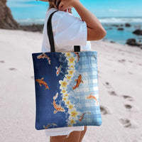 Hawaii And Japan Tote Bag Plumeria Lei With Koi Fish Blue LT05 - Polynesian Pride
