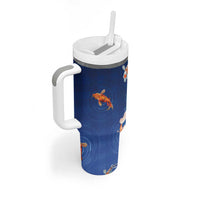 Hawaii And Japan Tumbler With Handle Plumeria Lei With Koi Fish Blue LT05 - Polynesian Pride