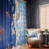 Hawaii And Japan Window Curtain Plumeria Lei With Koi Fish Blue LT05 - Polynesian Pride