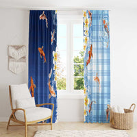 Hawaii And Japan Window Curtain Plumeria Lei With Koi Fish Blue LT05 - Polynesian Pride