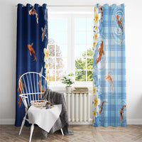 Hawaii And Japan Window Curtain Plumeria Lei With Koi Fish Blue LT05 - Polynesian Pride