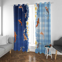 Hawaii And Japan Window Curtain Plumeria Lei With Koi Fish Blue LT05 With Grommets Blue - Polynesian Pride