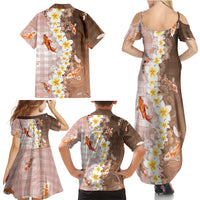 Hawaii And Japan Family Matching Summer Maxi Dress and Hawaiian Shirt Plumeria Lei With Koi Fish Beige - Polynesian Pride