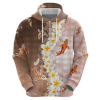 Hawaii And Japan Hoodie Plumeria Lei With Koi Fish Beige LT05 - Polynesian Pride