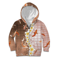 Hawaii And Japan Kid Hoodie Plumeria Lei With Koi Fish Beige LT05 Zip Hoodie Beige - Polynesian Pride