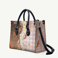 Hawaii And Japan Leather Bag Plumeria Lei With Koi Fish Beige LT05 Beige - Polynesian Pride